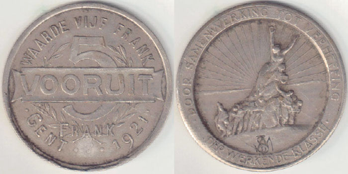 1921 Belgium 5 Francs (Gent-Bread Token) A003632
